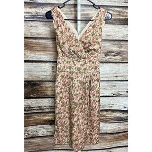 Talbots Size 2 SHEATH DRESS Pink Green V Neck Lined Floral Waist Tie New